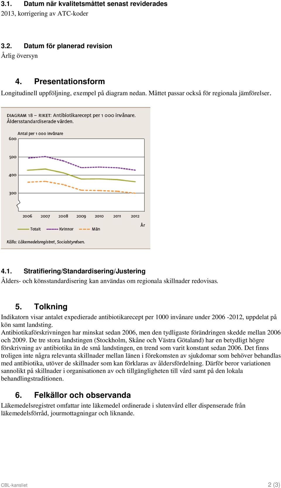 Stratifiering/Standardisering/Justering Ålders- och könsstandardisering kan användas om regionala skillnader redovisas. 5.