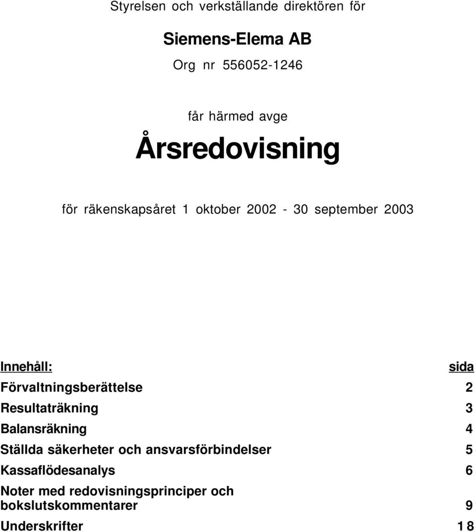 Förvaltningsberättelse 2 Resultaträkning 3 Balansräkning 4 Ställda säkerheter och