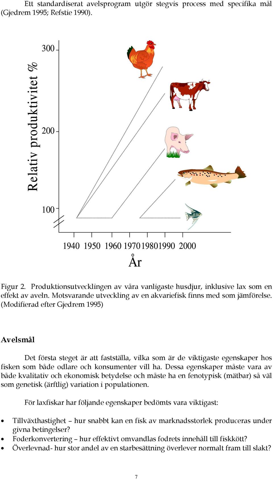 (Modifierad efter Gjedrem 1995) Avelsmål Det första steget är att fastställa, vilka som är de viktigaste egenskaper hos fisken som både odlare och konsumenter vill ha.