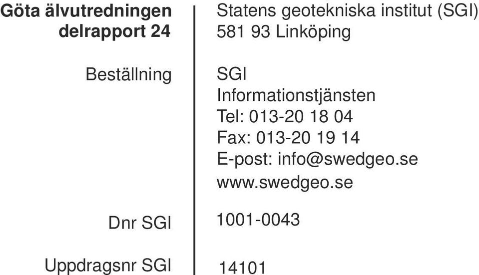 Linköping SGI Informationstjänsten Tel: 013-20 18 04 Fax: