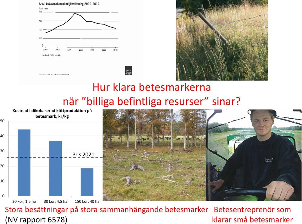 40 30 Pris 2021 20 10 0 30 kor; 1,5 ha 30 kor; 4,5 ha 150 kor; 40 ha Stora