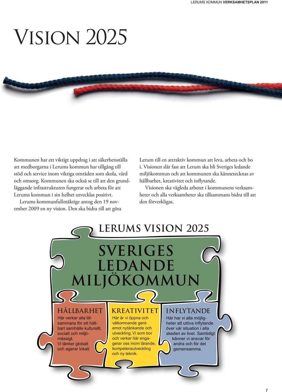 Lerums kommunfullmäktige antog den 19 november 2009 en ny vision. Den ska bidra till att göra Lerum till en attraktiv kommun att leva, arbeta och bo i.