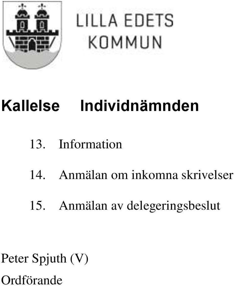 Anmälan om inkomna skrivelser 15.