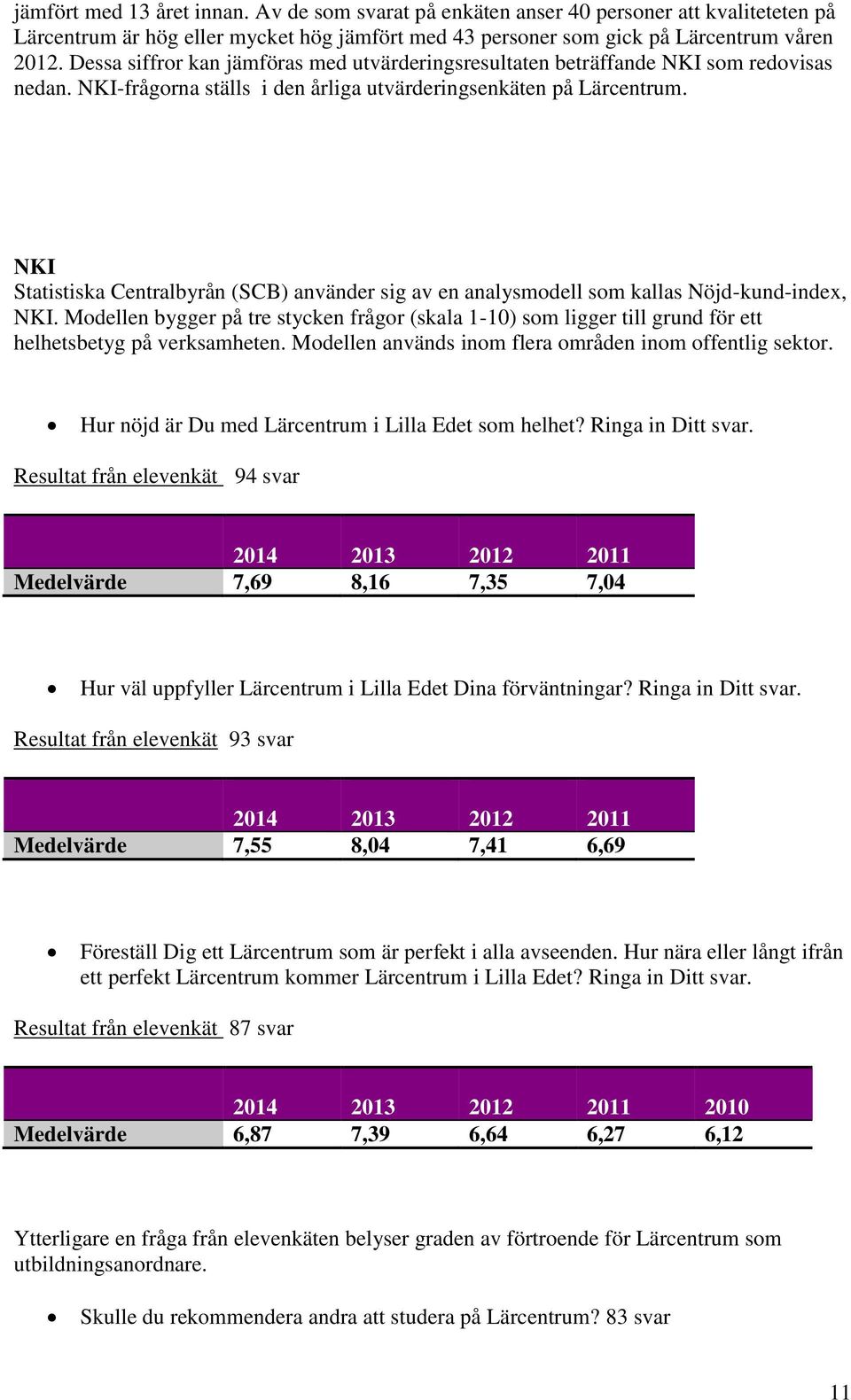 NKI Statistiska Centralbyrån (SCB) använder sig av en analysmodell som kallas Nöjd-kund-index, NKI.