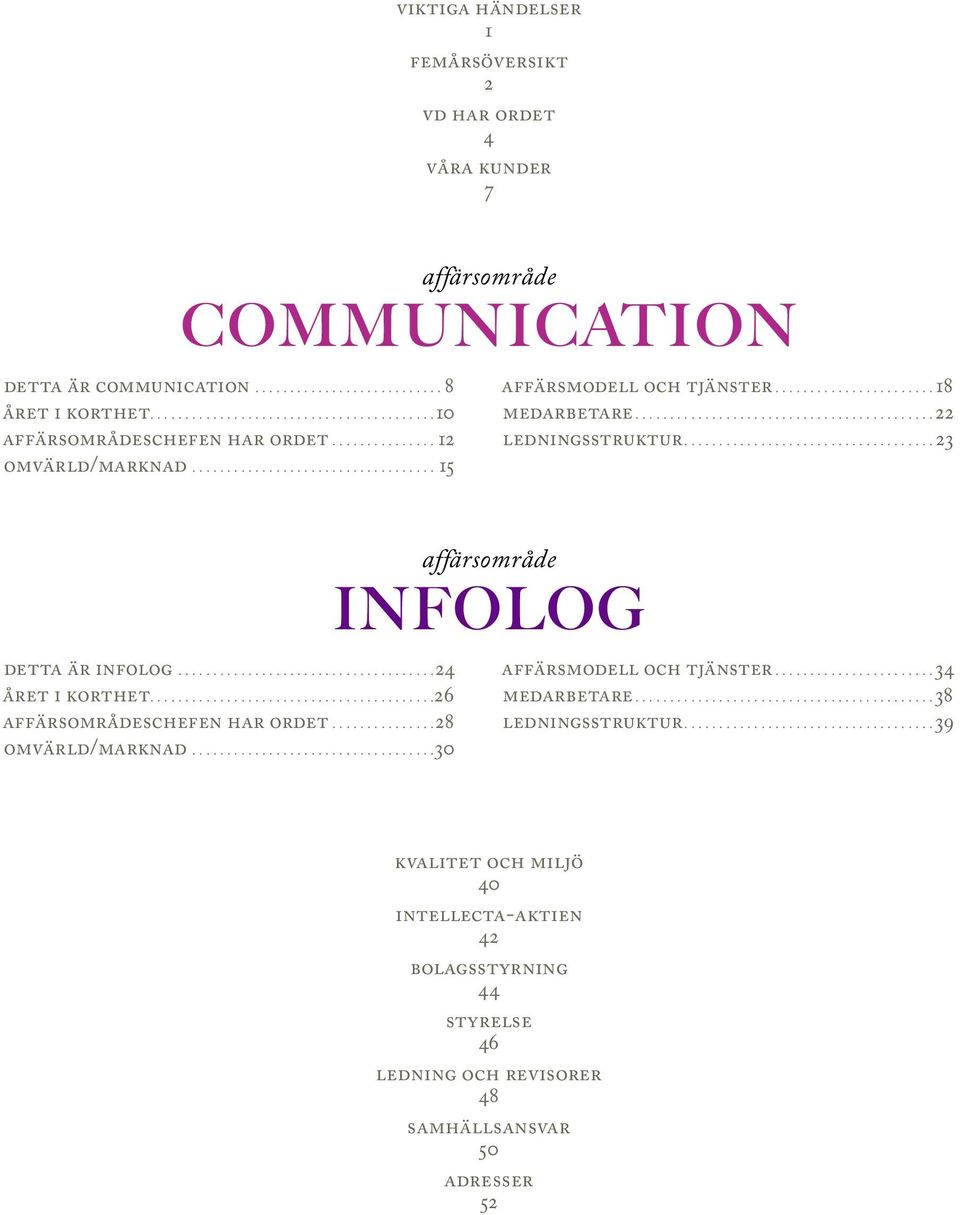 ................................... 23 detta är infolog..................................... 24 året i korthet.........................................26 affärsområdeschefen har ordet.