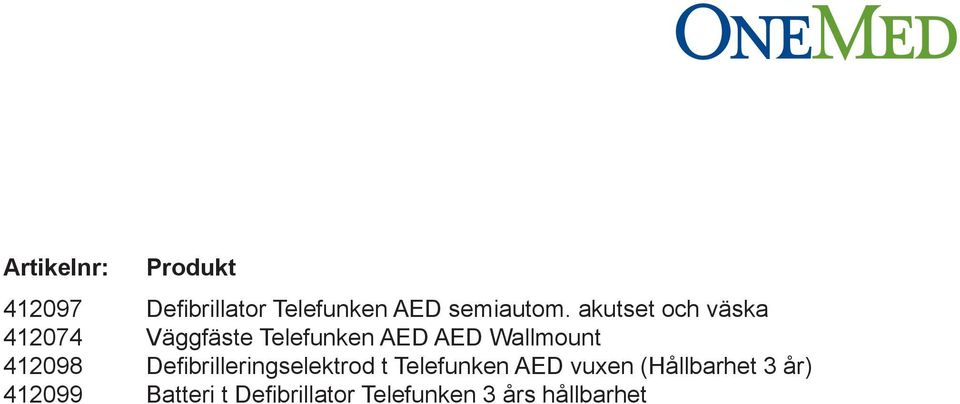 412098 Defibrilleringselektrod t Telefunken AED vuxen