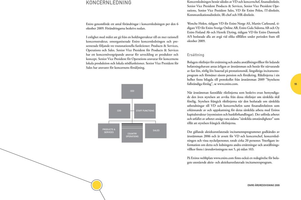 Services, Operations och Sales. Senior Vice President för Products & Services har ett koncernövergripande ansvar för utveckling av produkter och koncept.