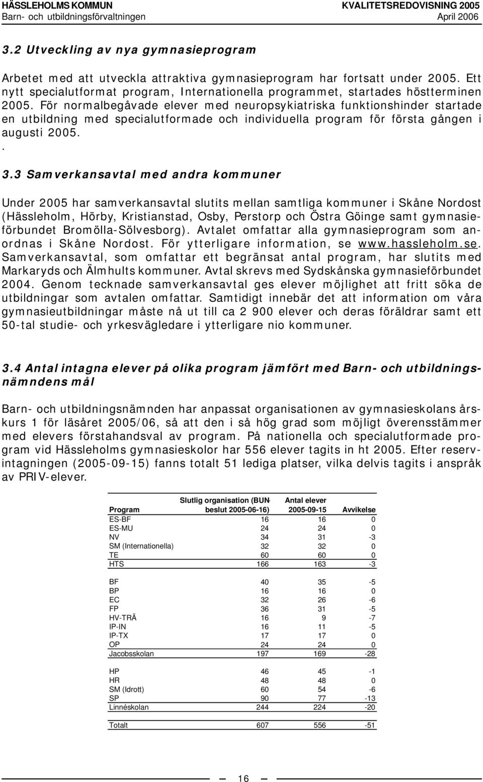 För normalbegåvade elever med neuropsykiatriska funktionshinder startade en utbildning med specialutformade och individuella program för första gången i augusti 2005.. 3.