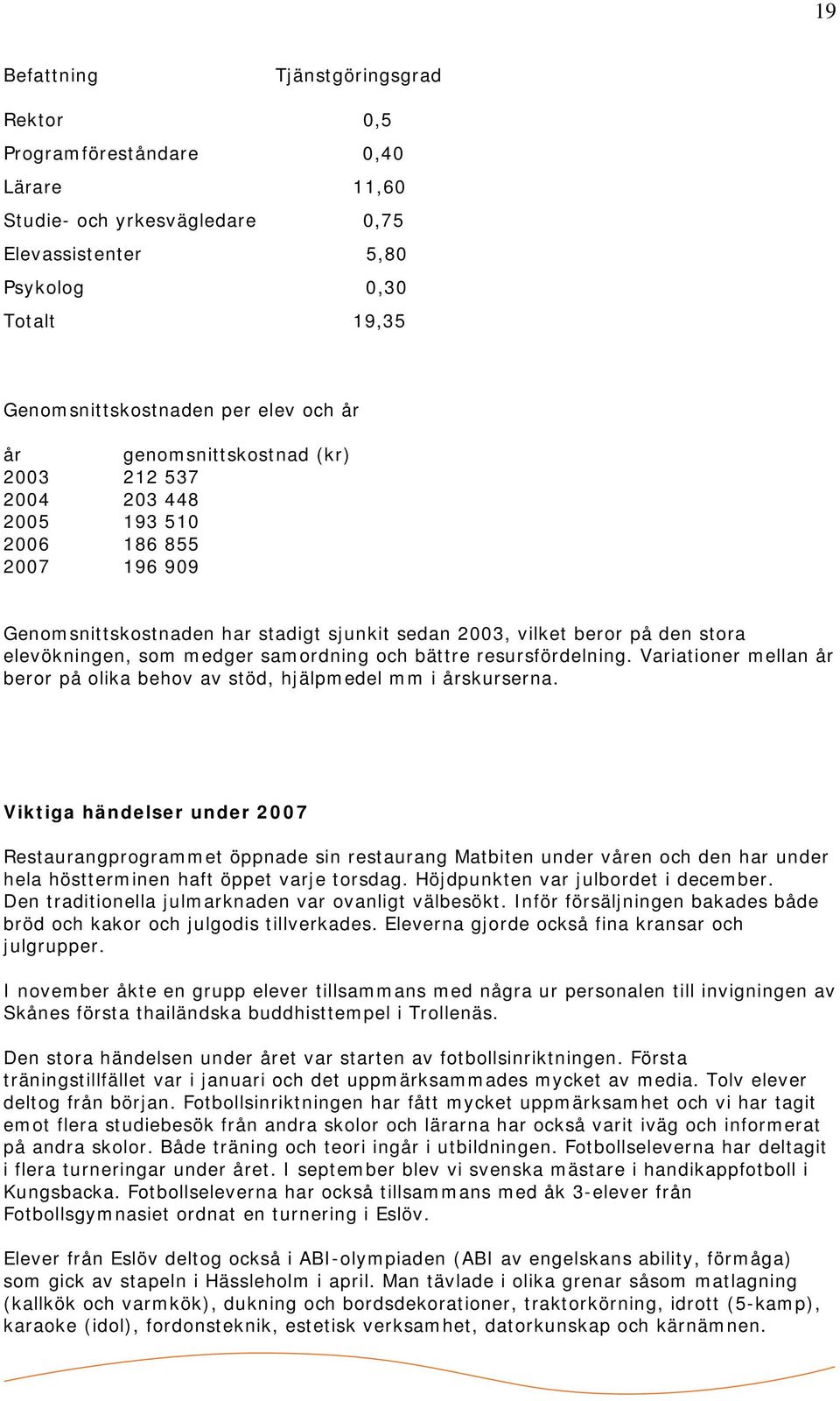 samordning och bättre resursfördelning. Variationer mellan år beror på olika behov av stöd, hjälpmedel mm i årskurserna.