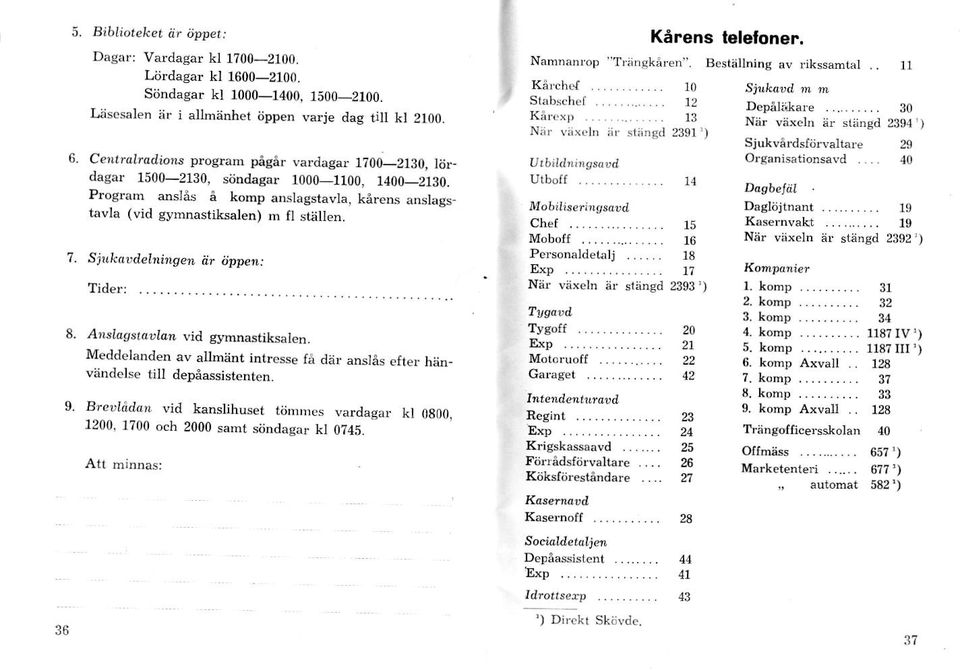 SiulaavdelrLinsen ar ijppen: L Tider:... ABIas staulen vid gynnastiksalen. Meddelanden av allment intresse fe d?ir anslas efter hiin_ viindelse till depaassistenten. Breold.