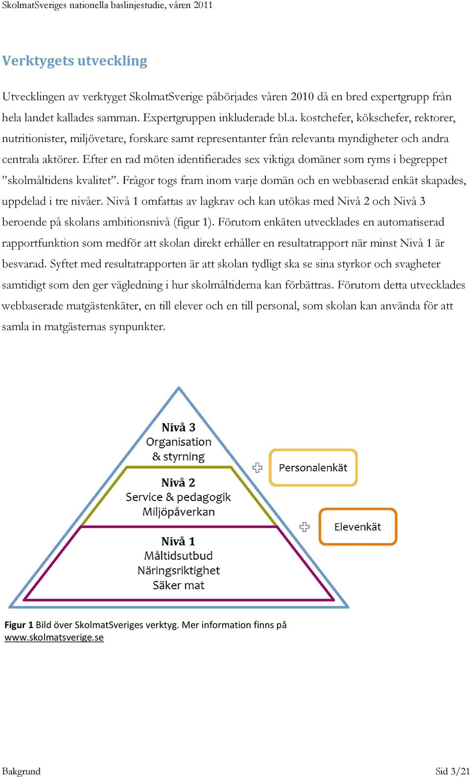 Nivå 1 omfattas av lagkrav och kan utökas med Nivå 2 och Nivå 3 beroende på skolans ambitionsnivå (figur 1).