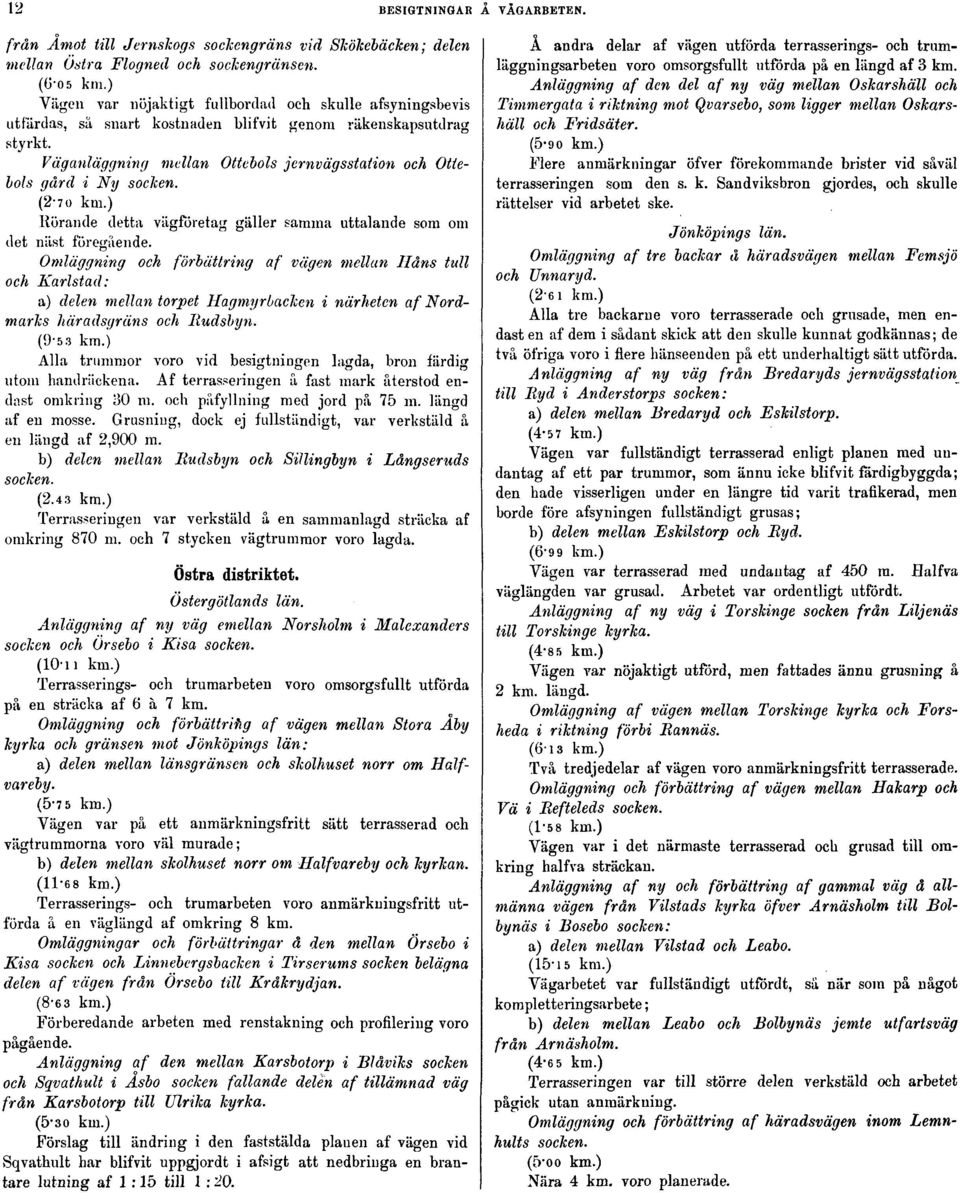 Väganläggning mellan Ottebols jernvägsstation och Otiebols gård i Ny socken. (2-7 0 km.) Körande detta vägföretag gäller samma uttalande som om det näst föregående.