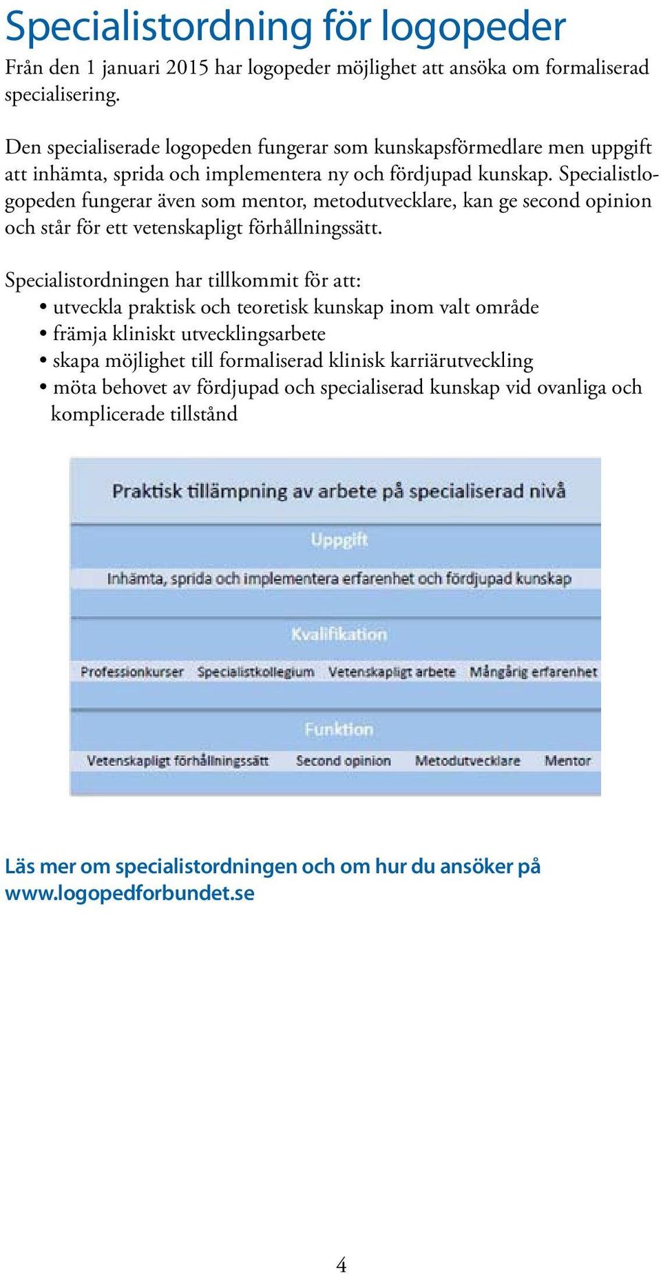 Specialistlogopeden fungerar även som mentor, metodutvecklare, kan ge second opinion och står för ett vetenskapligt förhållningssätt.