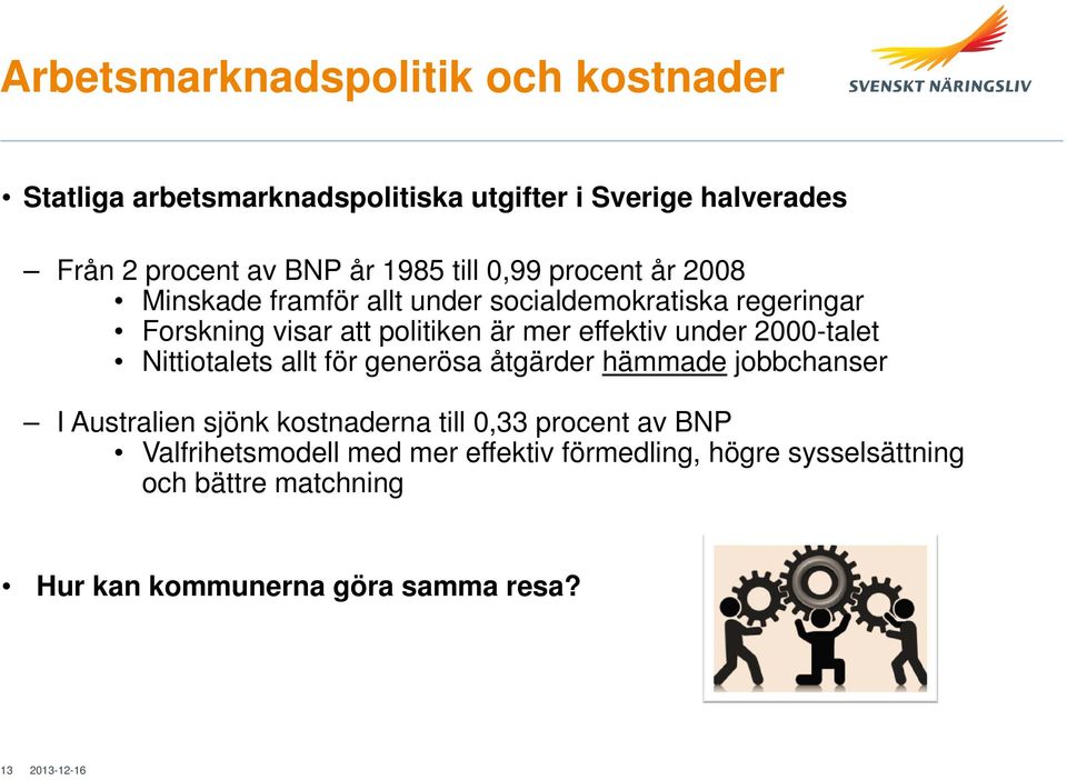 under 2000-talet Nittiotalets allt för generösa åtgärder hämmade jobbchanser I Australien sjönk kostnaderna till 0,33 procent av