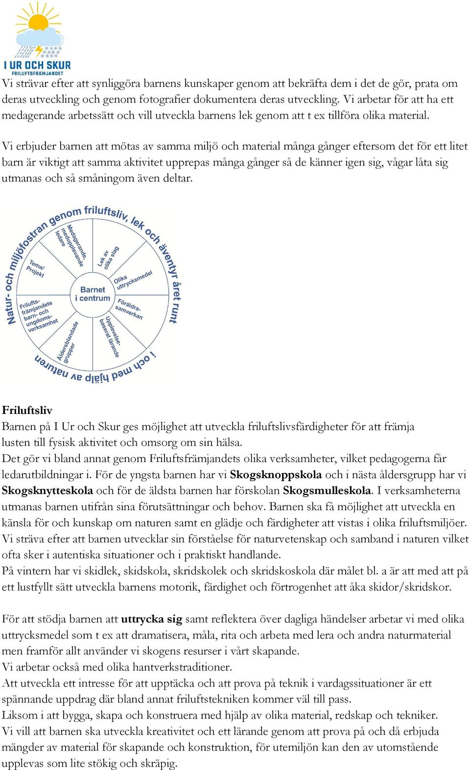 Vi erbjuder barnen att mötas av samma miljö och material många gånger eftersom det för ett litet barn är viktigt att samma aktivitet upprepas många gånger så de känner igen sig, vågar låta sig