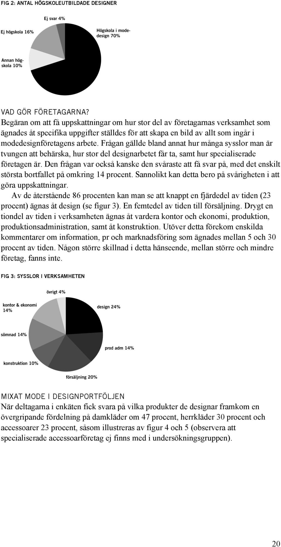 Frågan gällde bland annat hur många sysslor man är tvungen att behärska, hur stor del designarbetet får ta, samt hur specialiserade företagen är.