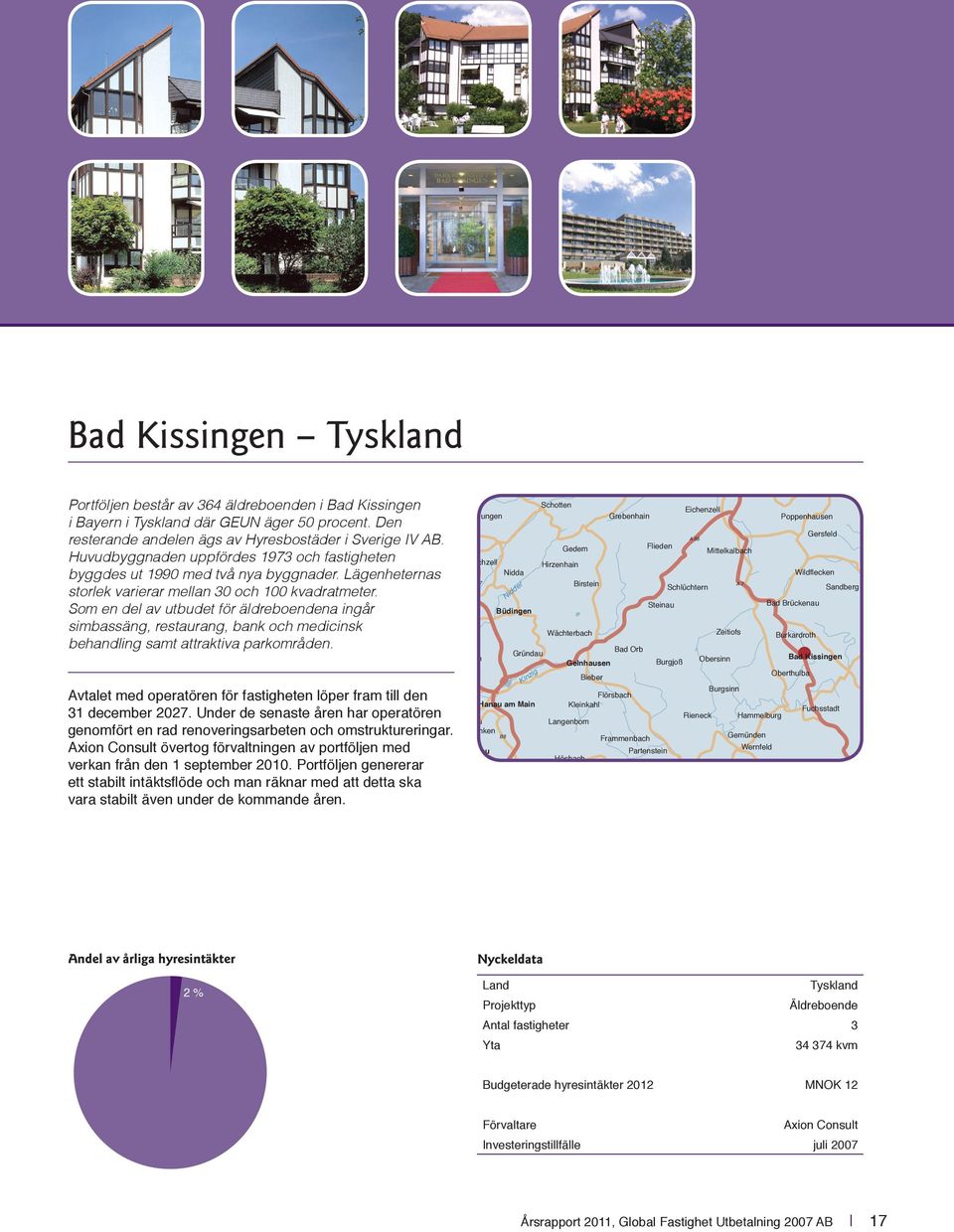 Som en del av utbudet för äldreboendena ingår simbassäng, restaurang, bank och medicinsk behandling samt attraktiva parkområden.