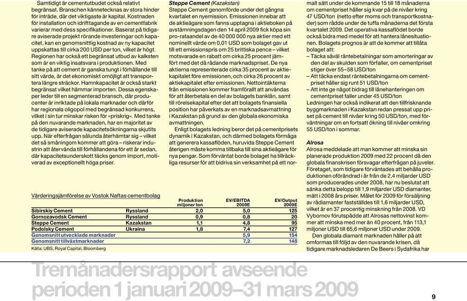 Baserat på tidigare aviserade projekt rörande investeringar och kapacitet, kan en genomsnittlig kostnad av ny kapacitet uppskattas till cirka 200 USD per ton, vilket är högt.