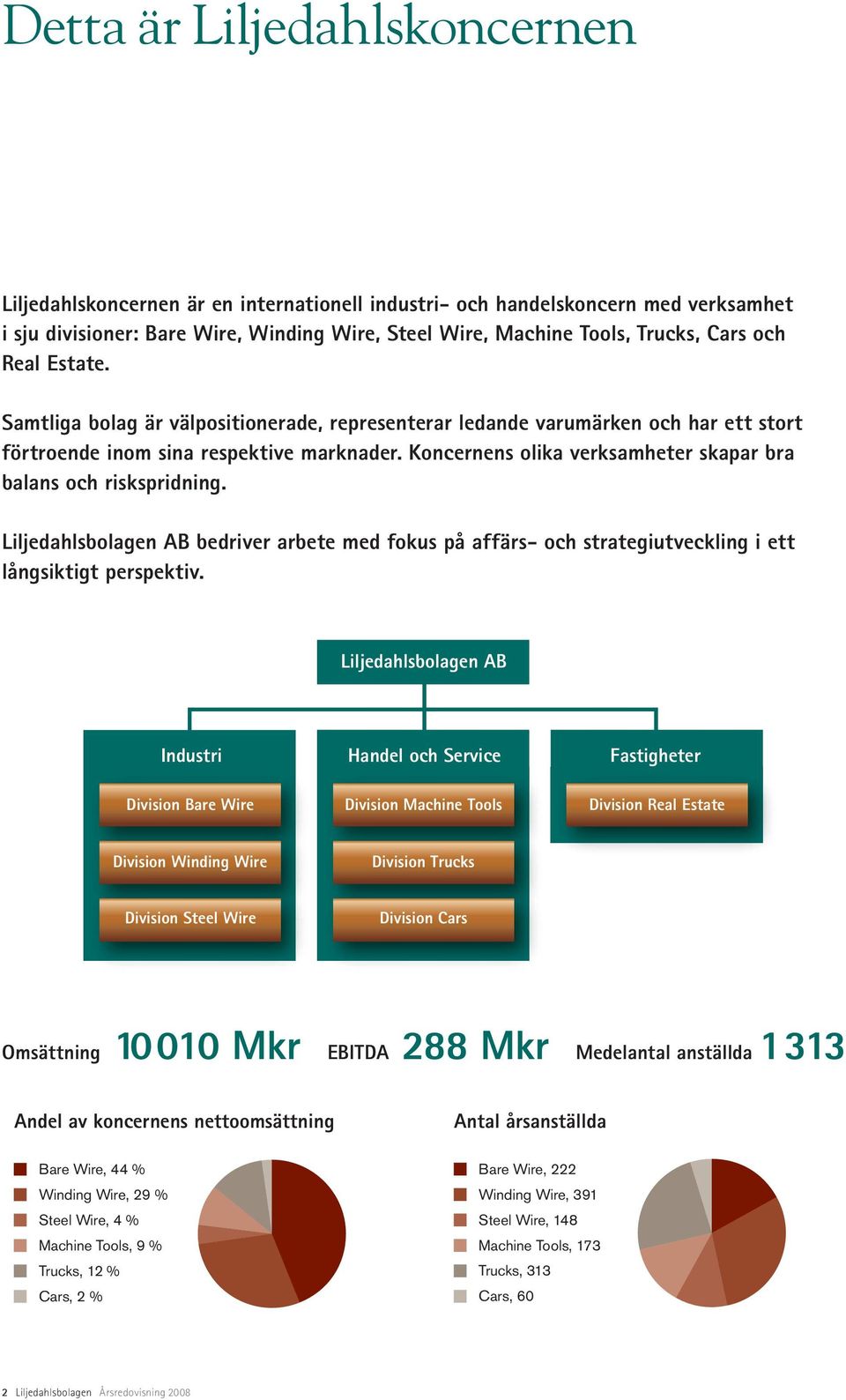 Koncernens olika verksamheter skapar bra balans och riskspridning. Liljedahlsbolagen AB bedriver arbete med fokus på affärs- och strategiutveckling i ett långsiktigt perspektiv.