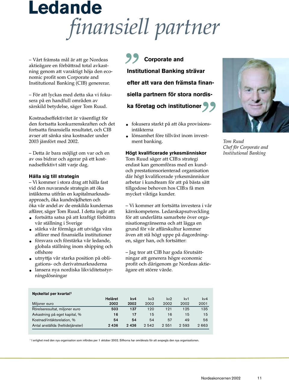 Kostnadseffektivitet är väsentligt för den fortsatta konkurrenskraften och det fortsatta finansiella resultatet, och CIB avser att sänka sina kostnader under 2003 jämfört med 2002.