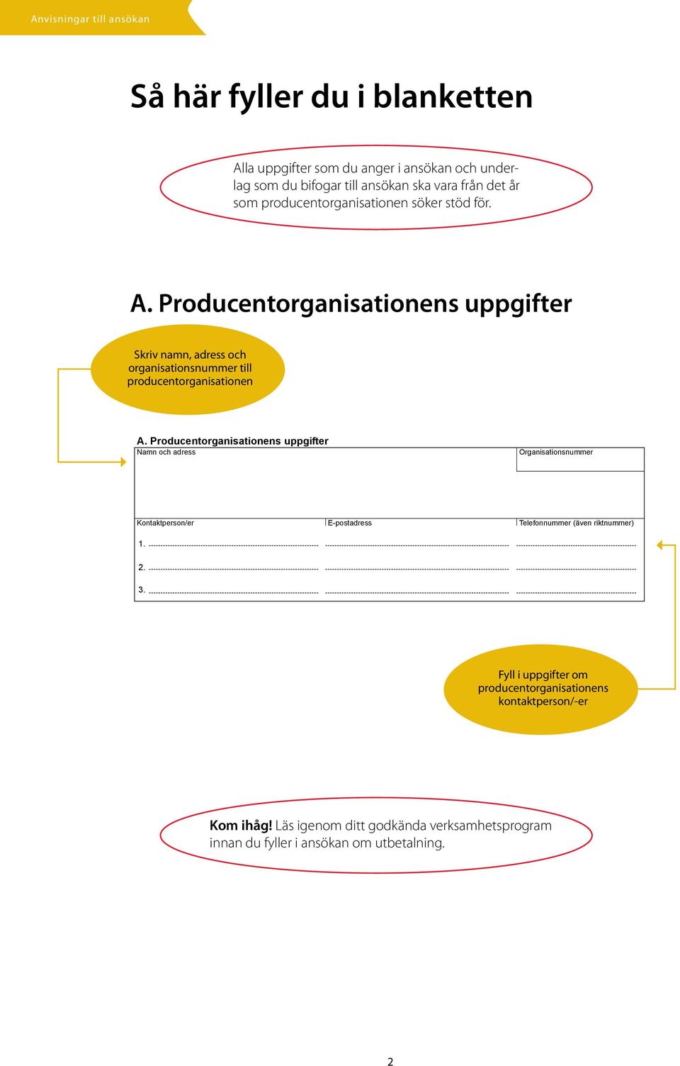 Producentorganisationens uppgifter Skriv namn, adress och organisationsnummer till producentorganisationen A.