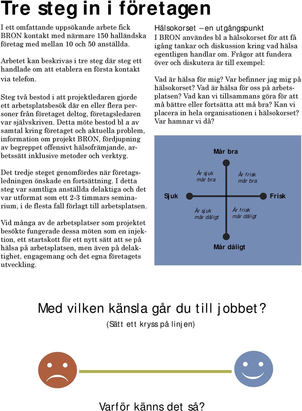 Steg två bestod i att projektledaren gjorde ett arbetsplatsbesök där en eller flera personer från företaget deltog, företagsledaren var självskriven.