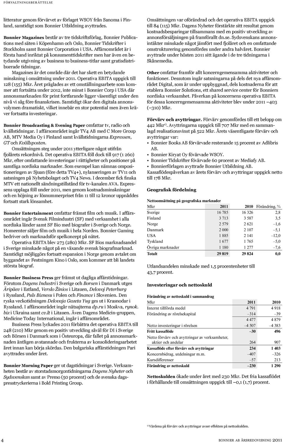 Affärsområdet är i första hand inriktat på konsumenttidskrifter men har även en betydande utgivning av business to business-titlar samt gratisdistribuerade tidningar.