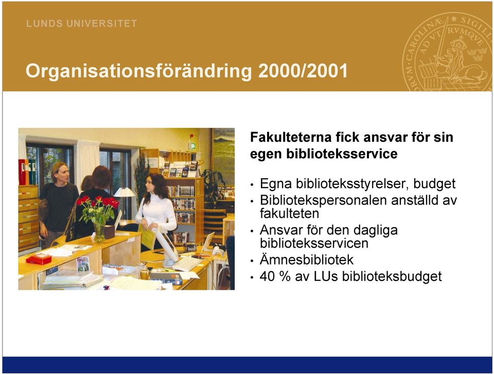 Bibliotekspersonalen anställd av fakulteten Ansvar för den