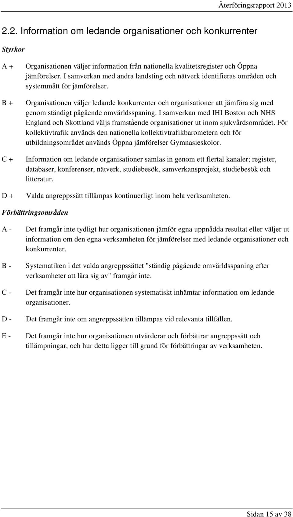 Organisationen väljer ledande konkurrenter och organisationer att jämföra sig med genom ständigt pågående omvärldsspaning.