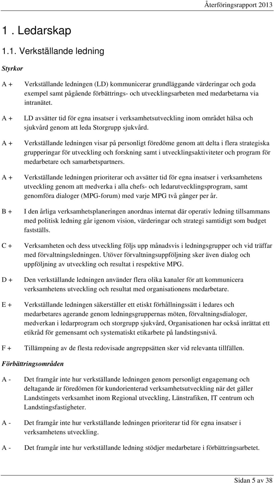 Verkställande ledningen visar på personligt föredöme genom att delta i flera strategiska grupperingar för utveckling och forskning samt i utvecklingsaktiviteter och program för medarbetare och