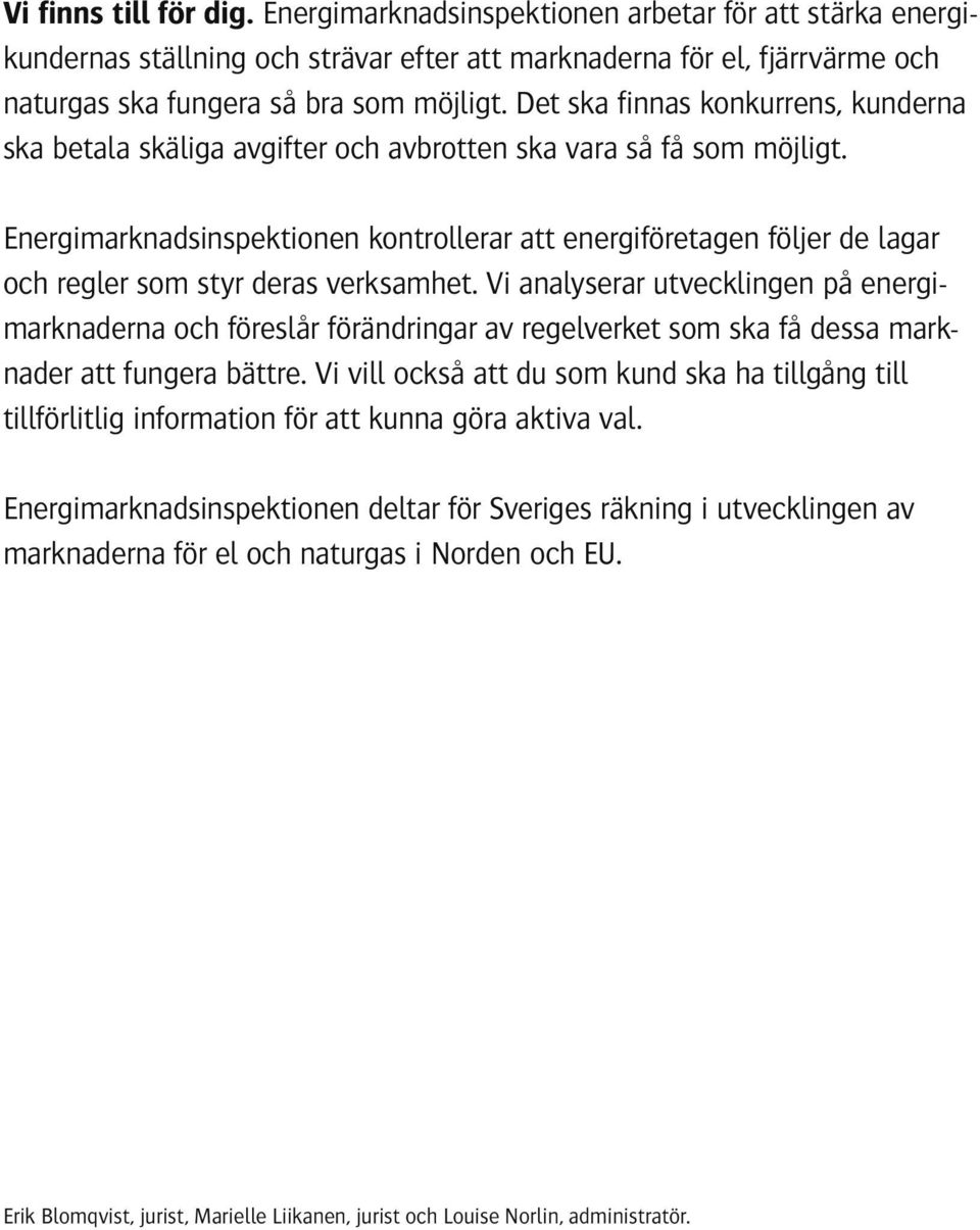 Energimarknadsinspektionen kontrollerar att energiföretagen följer de lagar och regler som styr deras verksamhet.