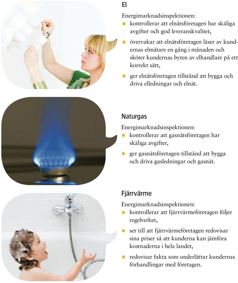 Naturgas Energimarknadsinspektionen: kontrollerar att gasnätsföretagen har skäliga avgifter, ger gasnätsföretagen tillstånd att bygga och driva gasledningar och gasnät.