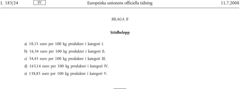 b) 16,34 euro per 100 kg produkter i kategori II.