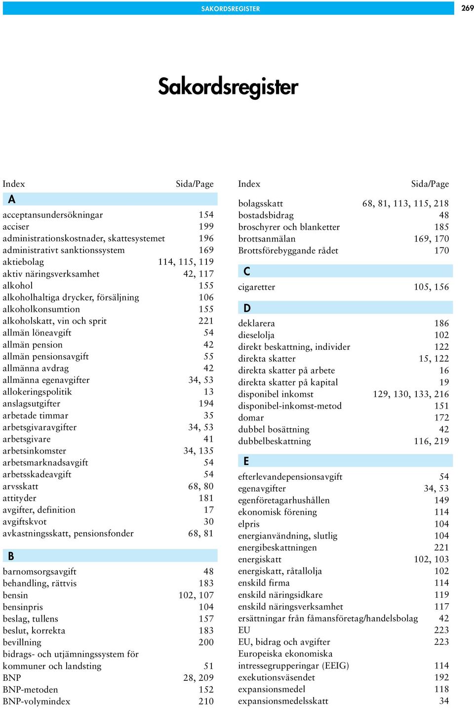 55 allmänna avdrag 42 allmänna egenavgifter 34, 53 allokeringspolitik 13 anslagsutgifter 194 arbetade timmar 35 arbetsgivaravgifter 34, 53 arbetsgivare 41 arbetsinkomster 34, 135 arbetsmarknadsavgift