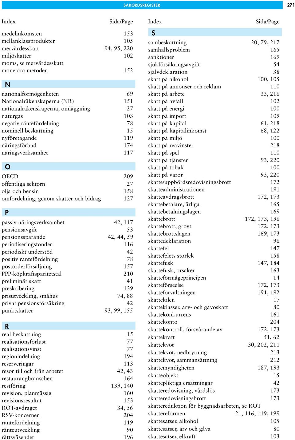 näringsverksamhet 117 O OECD 209 offentliga sektorn 27 olja och bensin 158 omfördelning, genom skatter och bidrag 127 P passiv näringsverksamhet 42, 117 pensionsavgift 53 pensionssparande 42, 44, 59