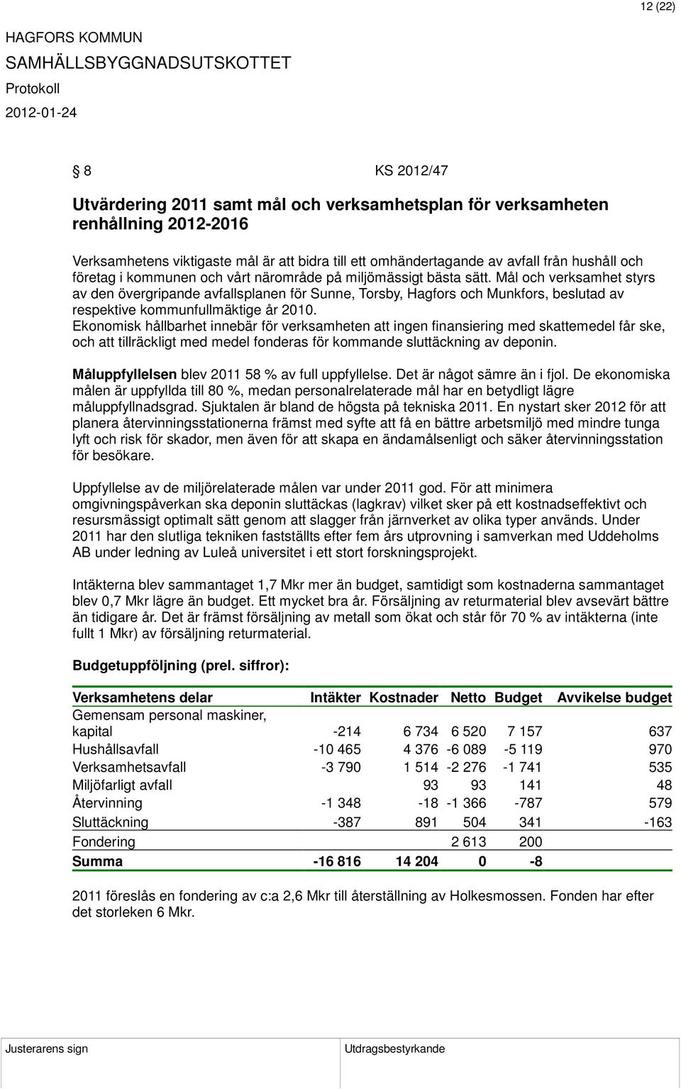 Mål och verksamhet styrs av den övergripande avfallsplanen för Sunne, Torsby, Hagfors och Munkfors, beslutad av respektive kommunfullmäktige år 2010.