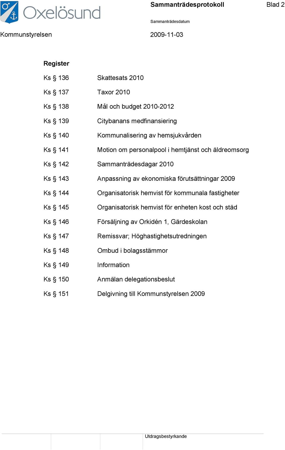 2009 Ks 144 Ks 145 Ks 146 Ks 147 Ks 148 Ks 149 Ks 150 Organisatorisk hemvist för kommunala fastigheter Organisatorisk hemvist för enheten kost och städ