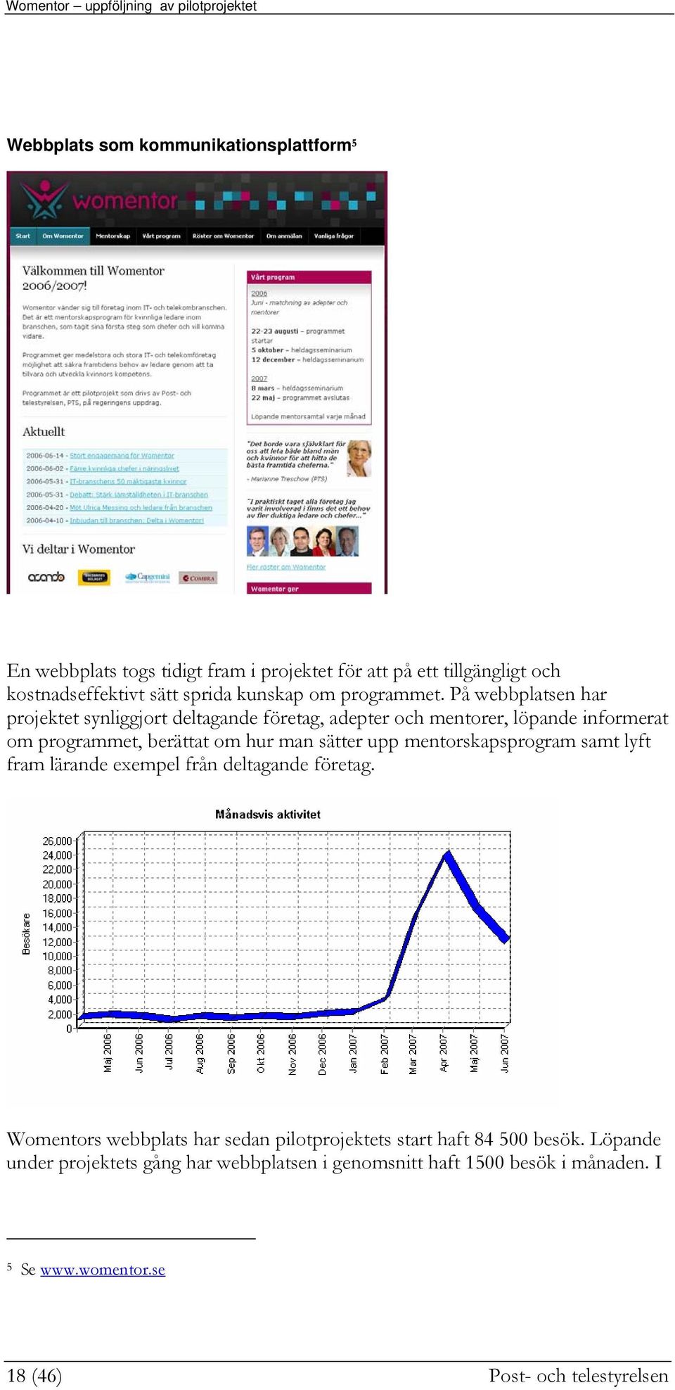 På webbplatsen har prjektet synliggjrt deltagande företag, adepter ch mentrer, löpande infrmerat m prgrammet, berättat m hur man sätter upp