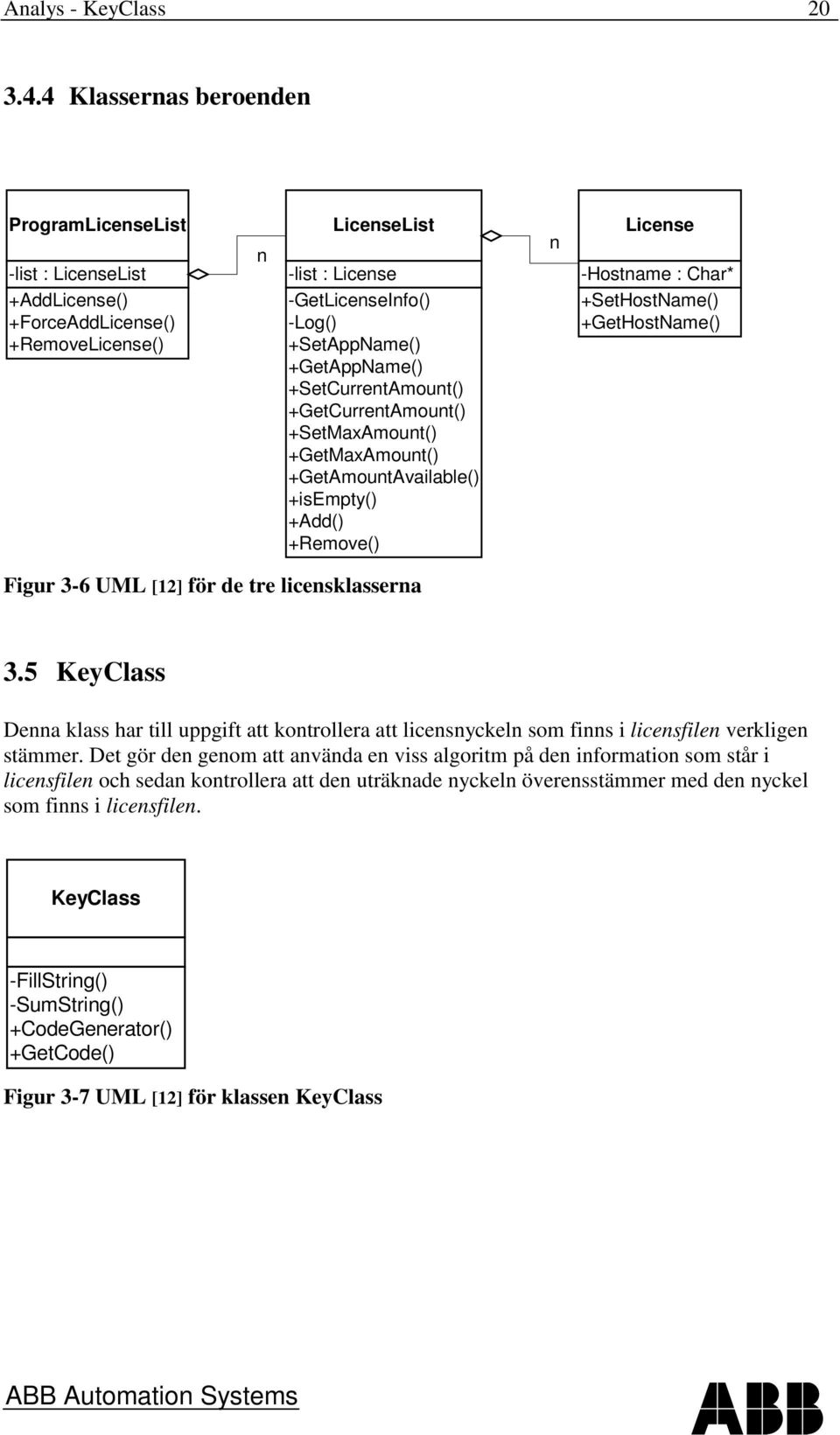 +SetCurrentAmount() +GetCurrentAmount() +SetMaxAmount() +GetMaxAmount() +GetAmountAvailable() +isempty() +Add() +Remove() n License -Hostname : Char* +SetHostName() +GetHostName() Figur 3-6 UML [12]