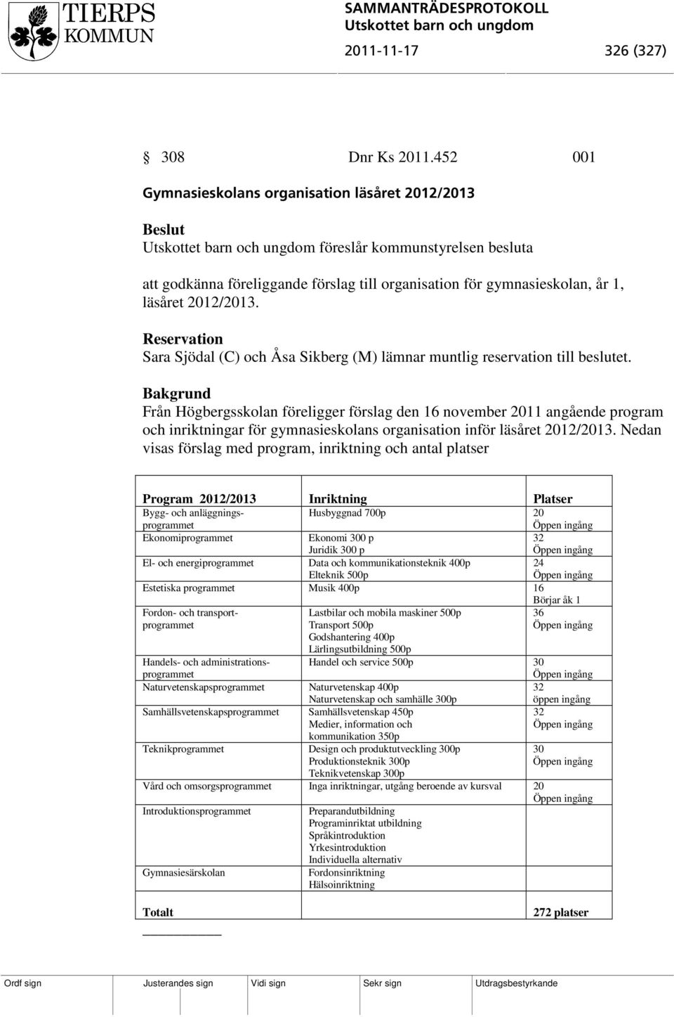 Reservation Sara Sjödal (C) och Åsa Sikberg (M) lämnar muntlig reservation till beslutet.