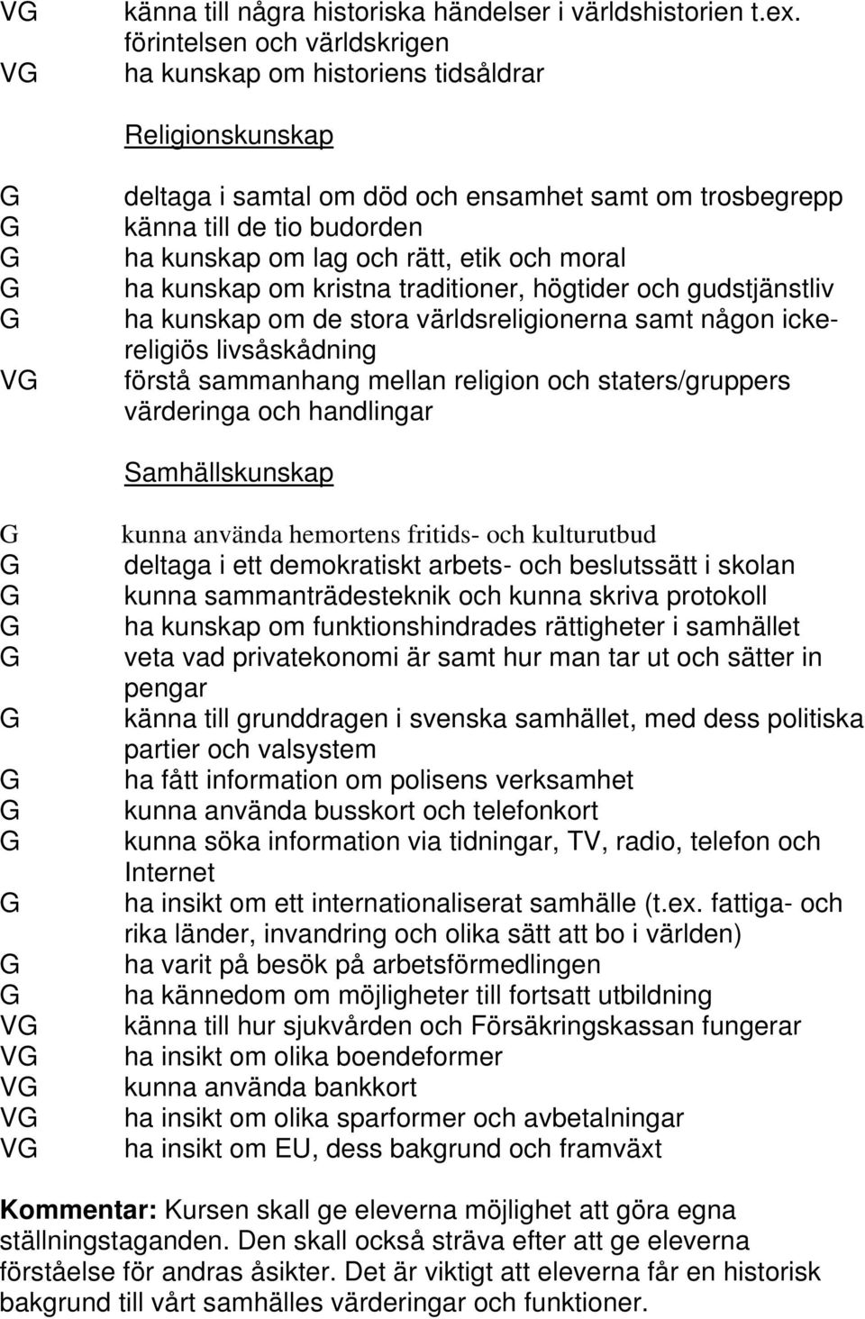 etik och moral ha kunskap om kristna traditioner, högtider och gudstjänstliv ha kunskap om de stora världsreligionerna samt någon ickereligiös livsåskådning förstå sammanhang mellan religion och