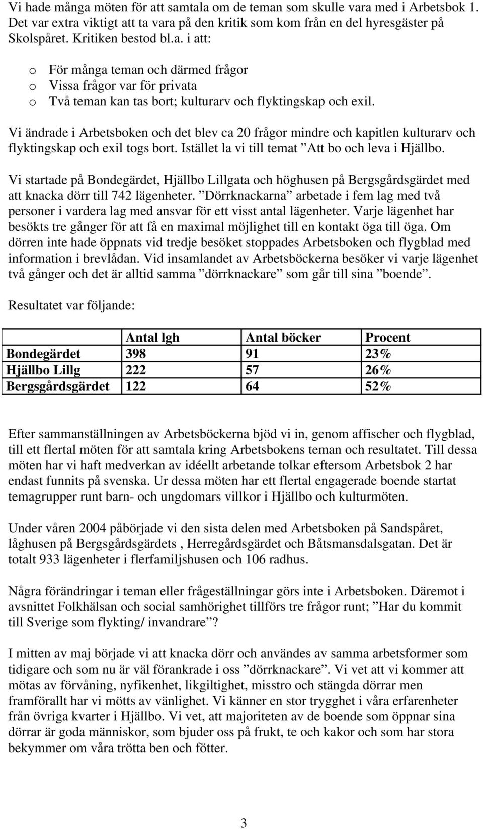 Vi startade på Bondegärdet, Hjällbo Lillgata och höghusen på Bergsgårdsgärdet med att knacka dörr till 742 lägenheter.