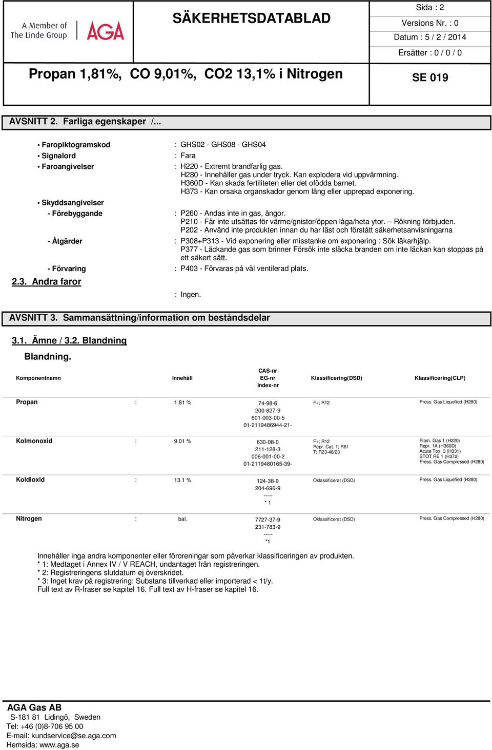 - Förebyggande : P260 - Andas inte in gas, ångor. P210 - Får inte utsättas för värme/gnistor/öppen låga/heta ytor. Rökning förbjuden.