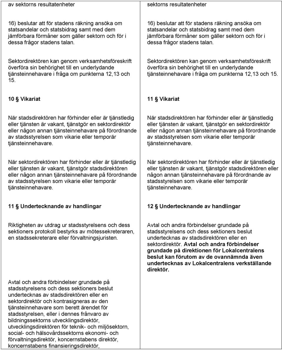 Sektordirektören kan genom verksamhetsföreskrift överföra sin behörighet till en underlydande tjänsteinnehavare i fråga om punkterna 12,13 och 15.