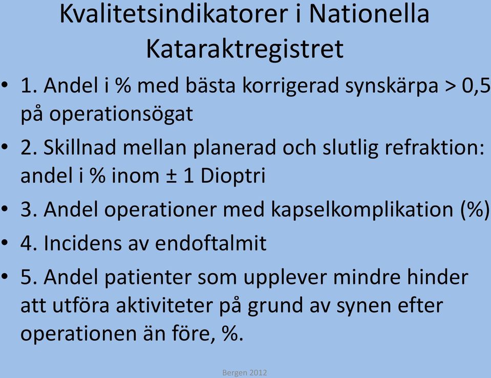 Skillnad mellan planerad och slutlig refraktion: andel i % inom ± 1 Dioptri 3.