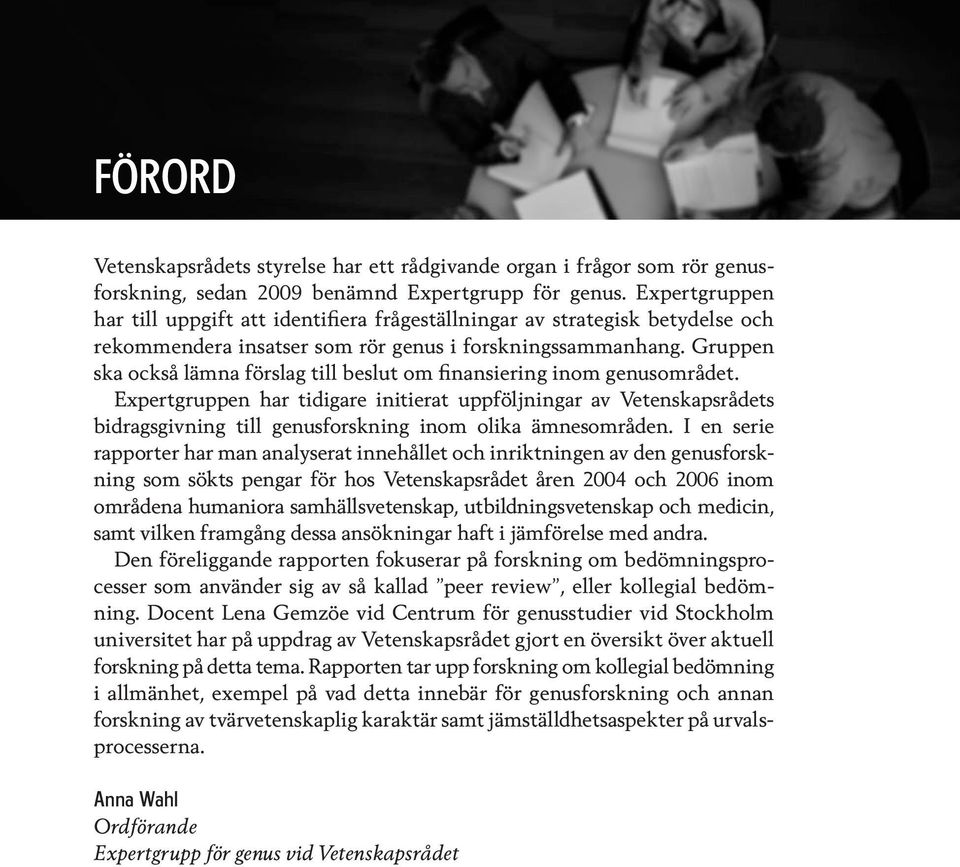 Gruppen ska också lämna förslag till beslut om finansiering inom genusområdet.