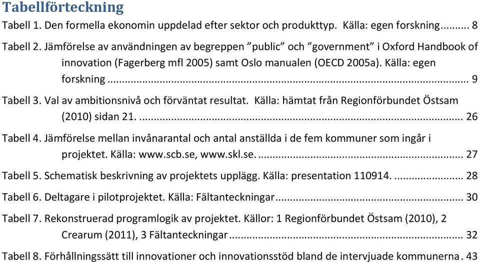 Val av ambitionsnivå och förväntat resultat. Källa: hämtat från Regionförbundet Östsam (2010) sidan 21.... 26 Tabell 4.