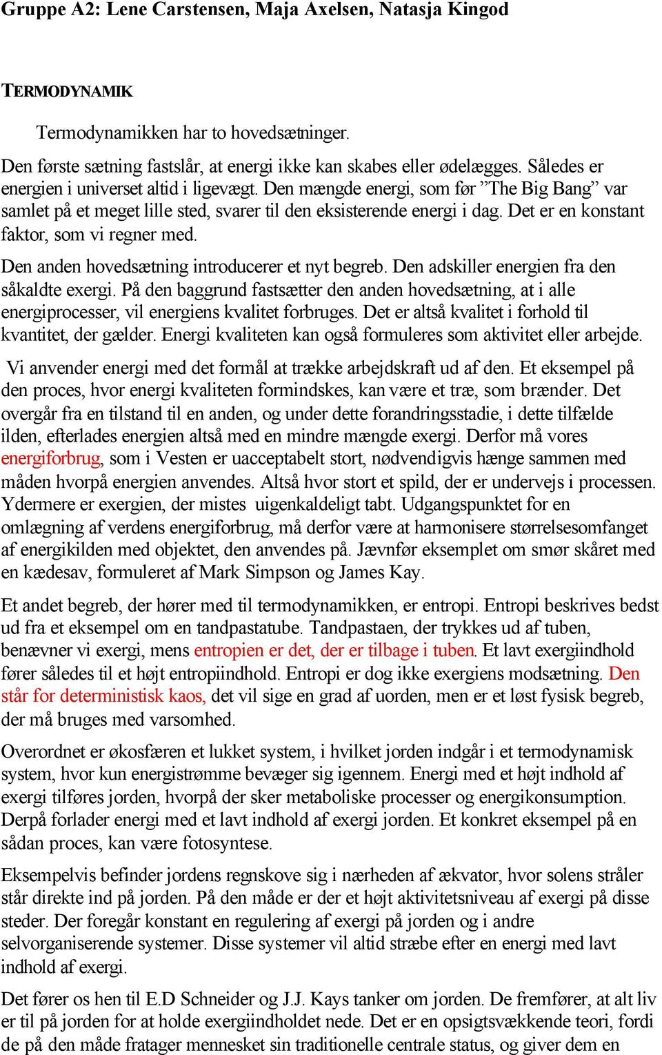 Det er en konstant faktor, som vi regner med. Den anden hovedsætning introducerer et nyt begreb. Den adskiller energien fra den såkaldte exergi.