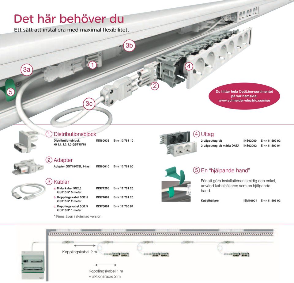 GST8/OSI, -fas INS6000 E-nr 76 00 5 En hjälpande hand Kablar a. Matarkabel 5G,5 GST5i5* 5 meter b. Kopplingskabel 5G,5 GST5i5* meter c.