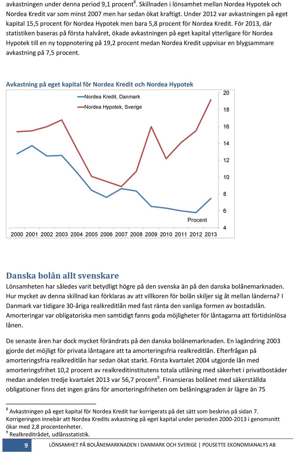 För 2013, där statistiken baseras på första halvåret, ökade avkastningen på eget kapital ytterligare för Nordea Hypotek till en ny toppnotering på 19,2 procent medan Nordea Kredit uppvisar en